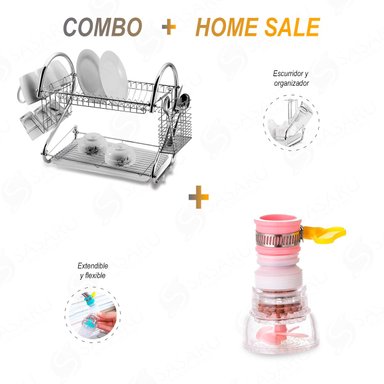 SET ESCURRIDOR ACERO PLATOS 2 NIVELES + ACCESORIO GRIFO