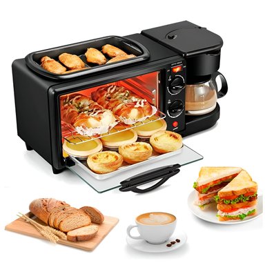 Maquina de Desayuno 3 en 1 Horno Cafetera y Freidora