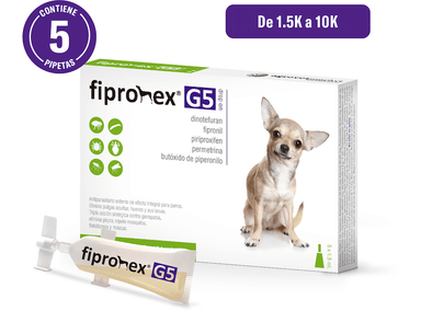 ANTIPULGAS PARA PERROS FIPRONEX G5 DROP ON CJA 5 PIP X 1.5 ML (0-10KG)
