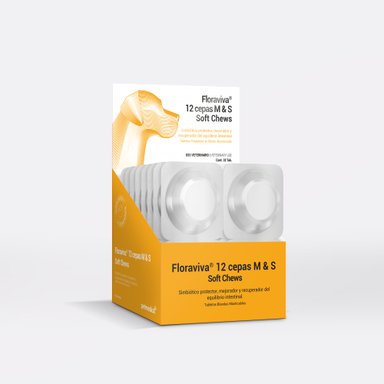 PROBIÓTICO VITAMINICO PARA PERROS Y GATOS FLORAVIVA 12 CEPAS SOFT CHEWS MINI Y SMALL X 32 TABLETAS