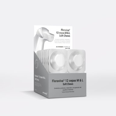 PROBIÓTICO VITAMINICO PARA PERROS FLORAVIVA 12 CEPAS SOFT CHEWS MEDIUM Y LARGE X 32 TABLETAS