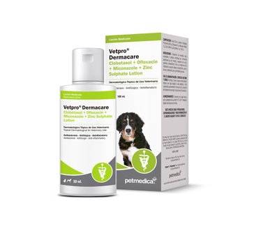 LOCIÓN PARA PERROS Y GATOS VETPRO DERMACARE CLOBETASOL OFLOXACIN MICONAZOLE X 50 ML