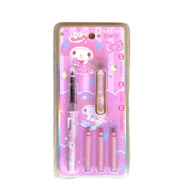 BOLÍGRAFO MY MELODY 1 PLUMA + 1 TAPA + 3 CARTUCHOS DE TINTA ESTILOGRÁFICA TINTA AZUL