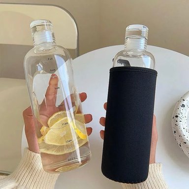 BOTELLA DE VIDRIO AESTHETIC CON FUNDA Y HORARIO 700 ML