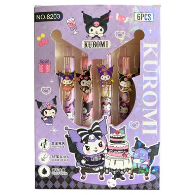 SET DE 6 LAPICEROS KUROMI - TINTA GEL NEGRA