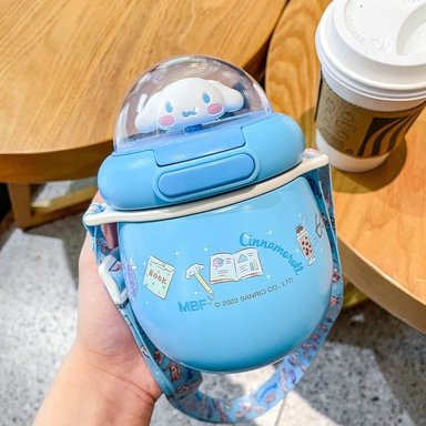 TERMO CINNAMOROLL ACERO INOXIDABLE 380 ML CON SORBETE Y CORREA DE HOMBRO