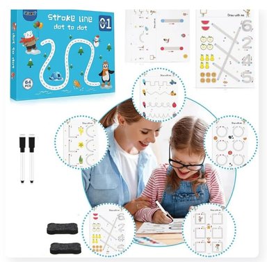 LIBRO DE PRÁCTICA DE DIBUJO Y ESCRITURA DE PUNTO A PUNTO, 64 PCS