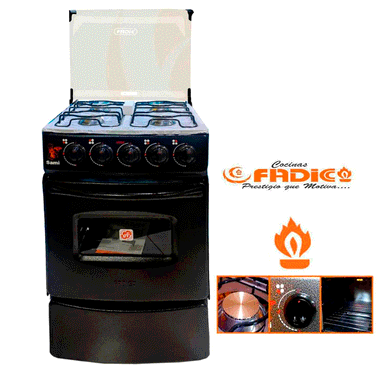COCINA FADICC 4H FADIC CON TAPA DE VIDRIO Y HORNO SAMI NEGRO