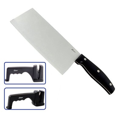 HACHA CUCHILLO DE CARNICERO OSTER GRANGER ACERO INOXIDABLE + AFILADOR DE CUCHILLO