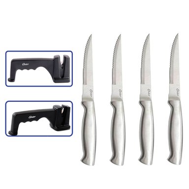 CUCHILLOS OSTER BALDWYN ACERO INOXIDABLE 4 PCS + AFILADOR DE CUCHILLO