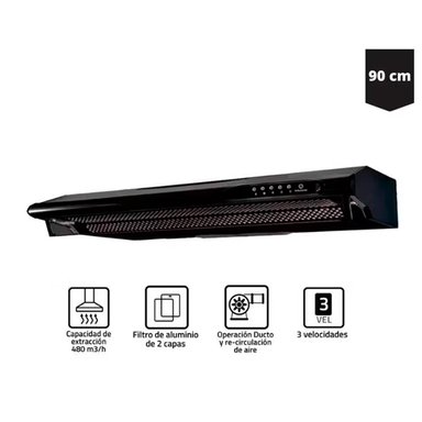 CAMPANA INDURAMA 90 CM EXTRACTORA 3 VELOCIDADES NEGRO CEI-902NE