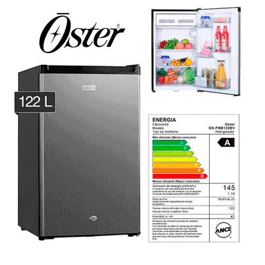 FRIGOBAR OSTER OS-PMB129BV 122LT NEGRO CON SILVER