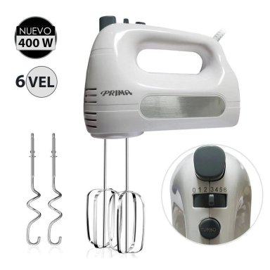 BATIDORA MANO PRIMA HM9105E-GSB HM9105E 400 WATTS 6 VELOCIDADES BLANCO