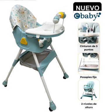 SILLA DE COMER PLEGABLE CON RUEDAS DOBLE BANDEJA LULU VERDE