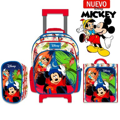 SET DE MOCHILA A4 CON RUEDAS LONCHERA Y CARTUCHERA MICKEY MOUSE MCKM-1-143