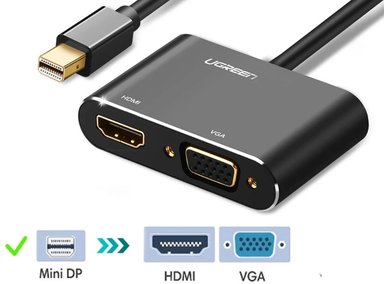 CONVERTIDOR UGREEN 2 EN 1 MINI DISPLAYPORT A HDMI + VGA 4K ALUMINIO SANTOFA ELECTRONICS