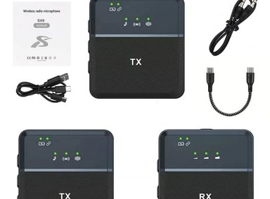 MICRÓFONO SX9 DOBLE SOLAPA INALAMBRICO RECARGABLE TIPO C JACK 35MM SANTOFA ELECTRONICS - 1