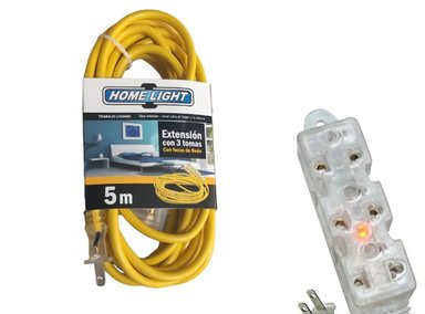 EXTENSIÓN ELÉCTRICA HOME LIGHT 5M 220 V CABLE VULCANIZADO DE 3 TOMAS 5 METROS SANTOFA ELECTRONICS