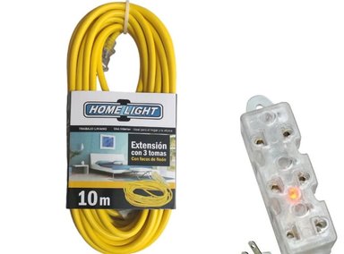 EXTENSIÓN ELÉCTRICA HOME LIGHT 10M 220 V CABLE VULCANIZADO DE 3 TOMAS 10 METROS SANTOFA ELECTRONICS