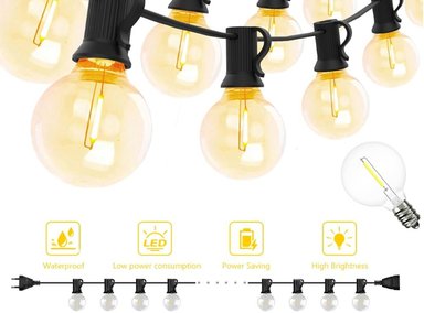 GUIRNALDA NEGRO 25 BOMBILLAS 15 METROS LED VINTAGE JARDIN FIESTAS EXTERIOR SANTOFA ELECTRONICS