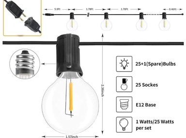 GUIRNALDA NEGRO 25 BOMBILLAS 15 METROS LED VINTAGE JARDIN FIESTAS EXTERIOR SANTOFA ELECTRONICS - 2