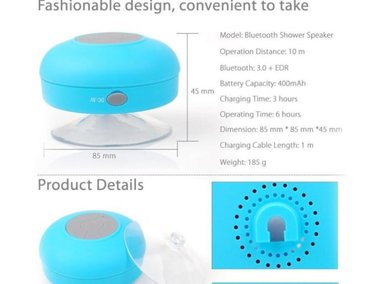 PARLANTE ACUÁTICO BLUETOOTH MANOS LIBRES MICRÓFONO DUCHA FUCSIA SANTOFA ELECTRONICS - 6