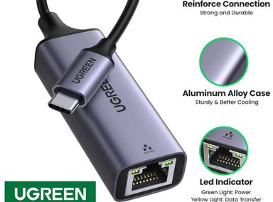 ADAPTADOR UGREEN 50737 USB 3.1 TIPO C A RJ45 GIGABIT LAN ETHERNET 1000 MBPS SANTOFA ELECTRONICS - 1