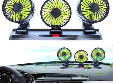 VENTILADOR PARA VEHÍCULO 3 CABEZAS 12V 12W GRADUABLE GIRATORIO 360 SANTOFA ELECTRONICS S1564