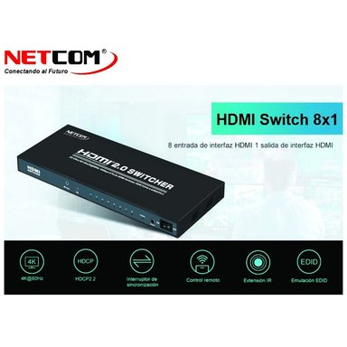 SWITCH NETCOM 8 PUERTOS PE-SW0097 HDMI 2.0 4K 60HZ 3D HDR HDCP 2.2 8X1 18GBPS SANTOFA ELECTRONICS - 1