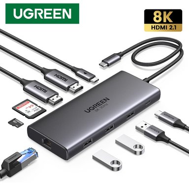 ADAPTADOR TIPO C 10 EN 1 UGREEN MULTIPORT HUB ESTACION LAN HDMI 8K 4K SANTOFA ELECTRONICS