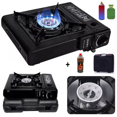 KIT COCINA A GAS PORTÁTIL 1 HORNILLA + GAS BUTANO 480ML CAMPING SANTOFA ELECTRONICS - 1