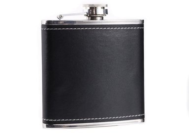 LICORERA DE BOLSILLO 6 OZ FORRO DE CUERO NEGRO ACERO INOXIDABLE SANTOFA ELECTRONICS - 2