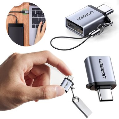 ADAPTADOR 1 PUERTO UGREEN MINI OTG USB TIPO C MACHO A USB 3.0 HEMBRA 5GBPS - 2