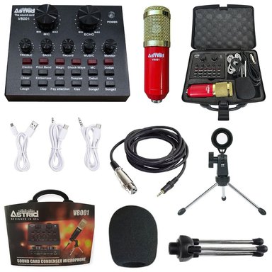 KIT TARJETA DE SONIDO V8 MICRÓFONO CONDENSADOR MINI TRIPODE MALETIN SANTOFA ELECTRONICS