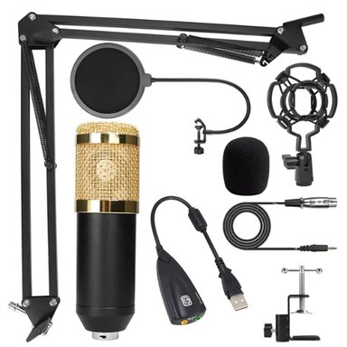 MICRÓFONO CONDESADOR BM800 PROFESIONAL ESTUDIO DE GRABACIÓN PC DORADO SANTOFA ELECTRONICS