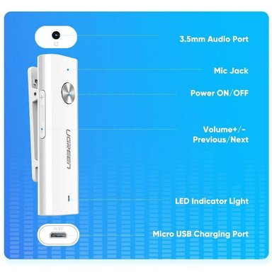 ADAPTADOR UGREEN 40854 RECEPTOR BLUETOOTH 5.0 HIFI WIRELESS 3.5MM AUX AUDIO SANTOFA ELECTRONICS - 4