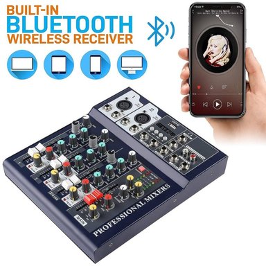 MEZCLADORA DE AUDIO PORTÁTIL CON BLUETOOTH USB DJ KARAOKE 48V 4 CANALES SANTOFA ELECTRONICS