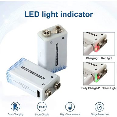 BATERIA DE LITIO PILA 9V RECARGABLE USB TIPO C  1350mAh
 SANTOFA ELECTRONICS S1478
