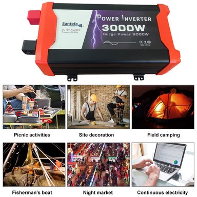 INVERSOR DE CORRIENTE 12V A 220V 3000V 2USB 2SOCKETS ONDA PURA LCD SANTOFA ELECTRONICS S1785 - 3