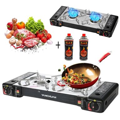 COCINA A GAS GENERAL BDZ-2X168 PORTÁTIL 2 HORNILLAS 2 EN 1 PICNIC CAMPING +GAS SANTOFA ELECTRONICS - 1