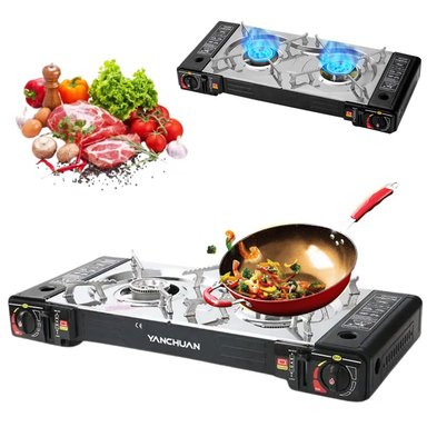 COCINA A GAS GENERAL BDZ-2X168 BUTANO PORTÁTIL 2 HORNILLAS 2 EN 1 CAMPING SANTOFA ELECTRONICS - 1