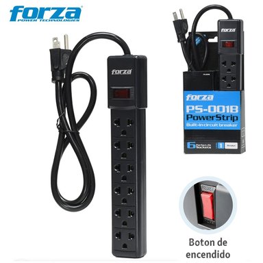 EXTENSIÓN FORZA PS-001B 90CM 6 SALIDAS CABLE REGLETA SUPRESOR PICOS 2200W SANTOFA ELECTRONICS