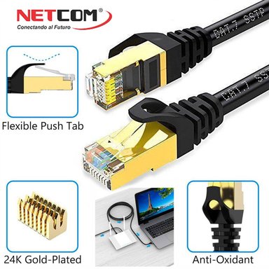 CABLE RED NETCOM CAT 7 RJ45 10 GBPS PATCH CORD CAT 7 COBRE 80 METROS SANTOFA ELECTRONICS - 1