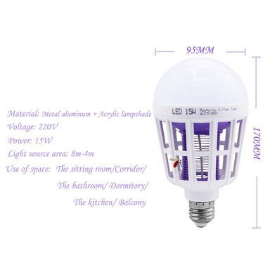 FOCO MATA MOSQUITOS LED LUZ BLANCA 15W ULTRAVIOLETA E27 SANTOFA ELECTRONICS S1373 - 3