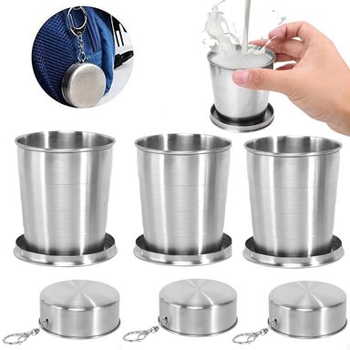 3 VASOS DE ACERO INOXIDABLE 8CM CON LLAVERO REUTILIZABLE 140ML SANTOFA ELECTRONICS S1802