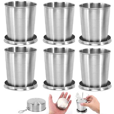 6 VASOS DE ACERO INOXIDABLE 8CM CON LLAVERO REUTILIZABLE 140ML SANTOFA ELECTRONICS S1803