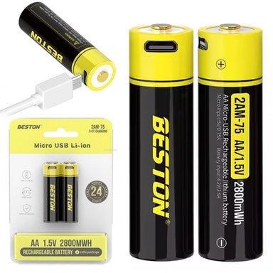 2 BATERIAS DE LITIO RECARGABLE AA PILA 1.5V 2800MAH BESTON MICRO USB SANTOFA ELECTRONICS S1824