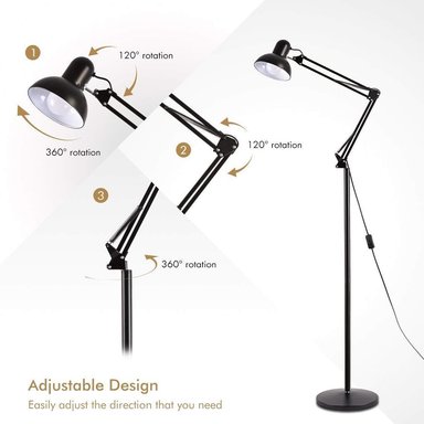 LAMPARA DE PISO 1.80 METROS CON BRAZO FLEXIBLE GRADUABLE NEGRA SANTOFA ELECTRONICS S0979 - 3
