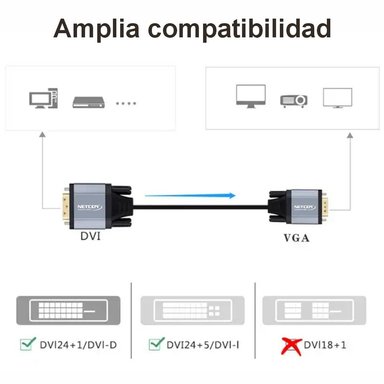ADAPTADOR CONVERTIDOR DVI D 24+1 A VGA ACTIVO NETCOM CABLE PVC SANTOFA ELECTRONICS S1852 - 3