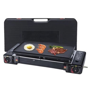 COCINA A GAS PORTATIL 2 HORNILLAS 2 EN 1 CON PARRILLA CAMP SANTOFA ELECTRONICS S1874 - 2